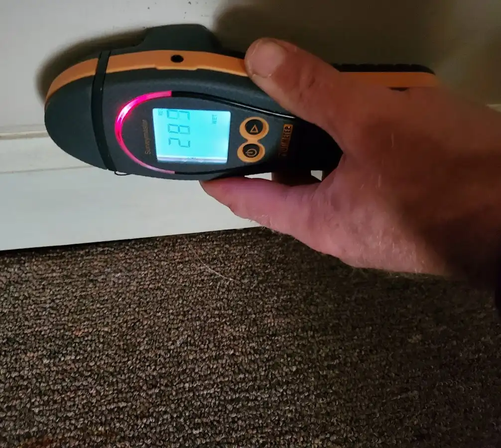 Moisture detection at baseboard during Burst Pipe Cleanup in Peculiar